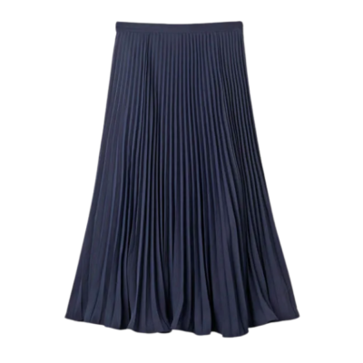 Navy Pleated Midi Skirt